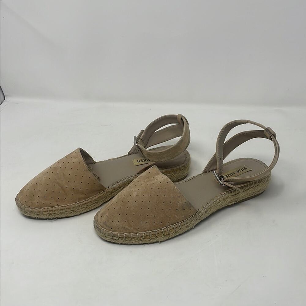 Steve Madden Lesko Tan Ankle Strap Espadrille with Jute Trim Size 8.5
